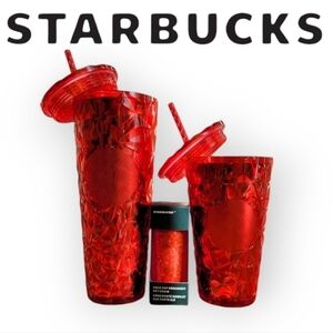 Starbucks Holiday 2023 Red Prism Tumbler Trio Venti Grande Cup Keychain Set
